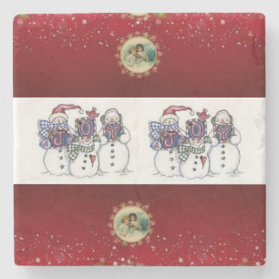 Snowman Marble Stone Coaster Christmas