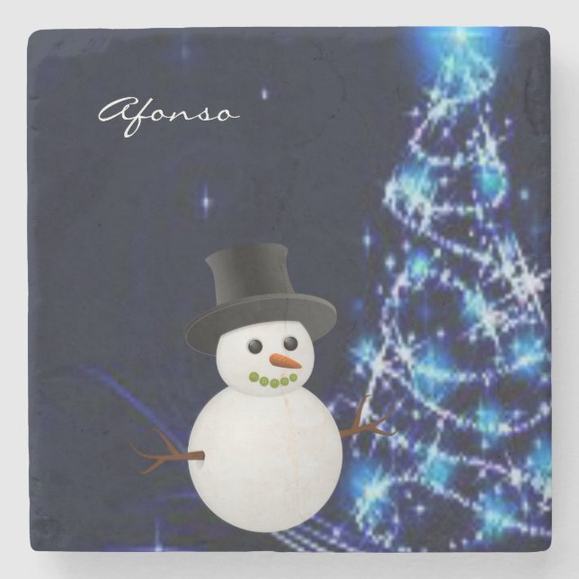 Snowman Marble Stone Coaster Christmas (Front)