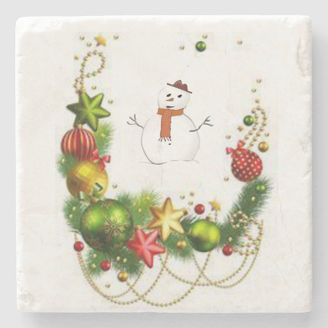 Snowman Marble Stone Coaster Christmas (Front)