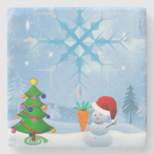 Snowman Marble Stone Coaster Christmas