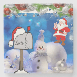 Snowman Marble Stone Coaster Christmas
