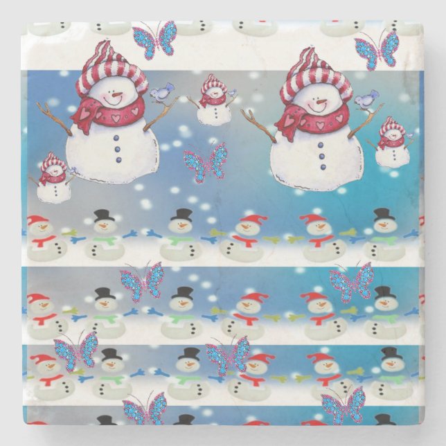 Snowman Marble Stone Coaster Christmas (Front)