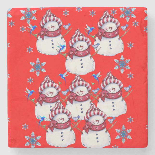 Snowman Marble Stone Coaster Christmas (Front)