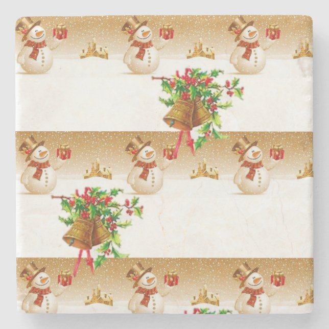 Snowman Marble Stone Coaster Christmas (Front)