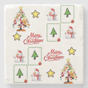 Snowman Marble Stone Coaster Christmas