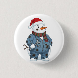Snowman Mechanic Christmas 2026 Holiday Blue Colla 3 Cm Round Badge
