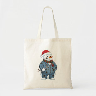 Snowman Mechanic Christmas 2026 Holiday Blue Colla Tote Bag