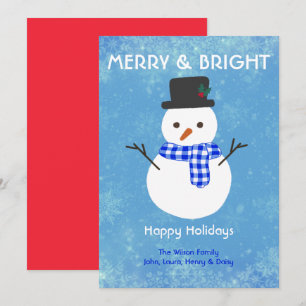 Snowman Merry & Bright Happy Holidays Custom Holiday Card