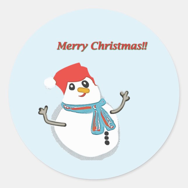 Snowman, Merry Christmas! Classic Round Sticker (Front)
