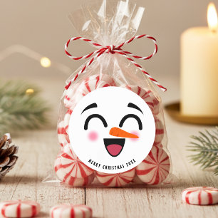 Snowman Merry Christmas Cute Smiling Face Winter Classic Round Sticker
