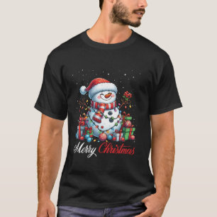 Snowman Merry Christmas Lights Santa Hat Xmas Snow T-Shirt