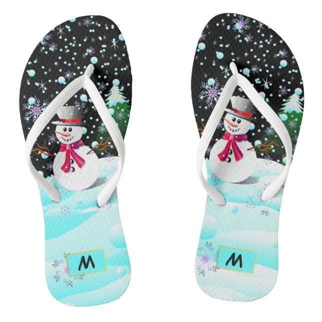 Snowman "Merry Christmas" personalised monogram Jandals (Footbed)