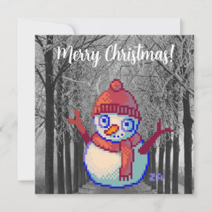 Snowman, Merry Christmas pixel art, Pixel Art Card