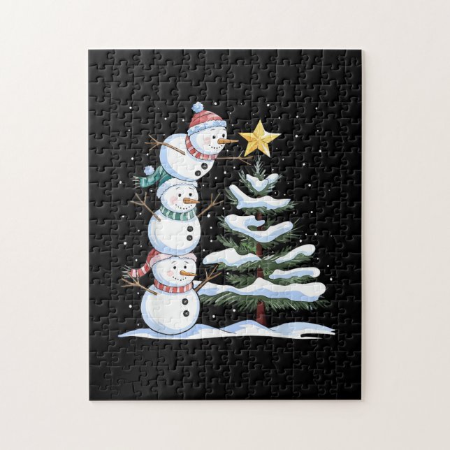 Snowman Merry Christmas Santa Claus Tree Snow Fami Jigsaw Puzzle (Vertical)