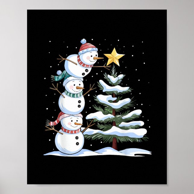 Snowman Merry Christmas Santa Claus Tree Snow Fami Poster (Front)
