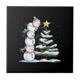 Snowman Merry Christmas Santa Claus Tree Snow Fami Tile