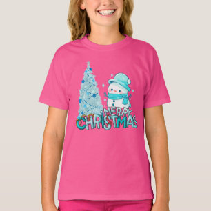 Snowman Merry Christmas Santa Claus Tree Snow  T-Shirt