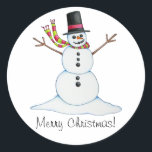 Snowman "Merry Christmas" Sticker<br><div class="desc">Original artwork by maboles (coloured pencil)</div>
