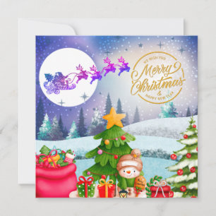 Snowman Merry Christmas Tree Gift & Happy New Year Card