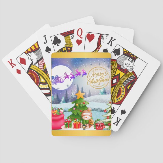 Snowman Merry Christmas Tree Gift & Happy New Year Playing Cards (Back)