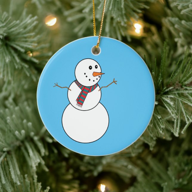 Snowman Merry Christmas Tree Ornament In Blue  (Tree)