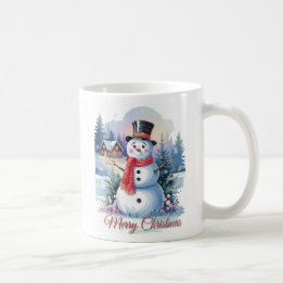Snowman Merry Christmas Water Colours Coffee Mug