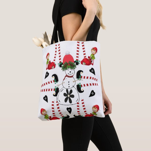 Snowman Merry Christmas Women's Tote Bags Elf (Close Up)