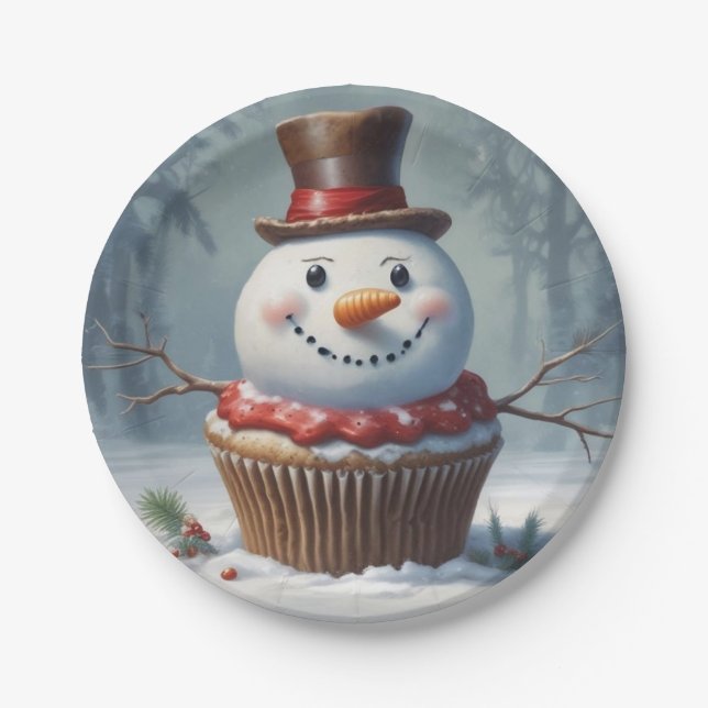 Snowman Muffin  Paper Plate (Front)