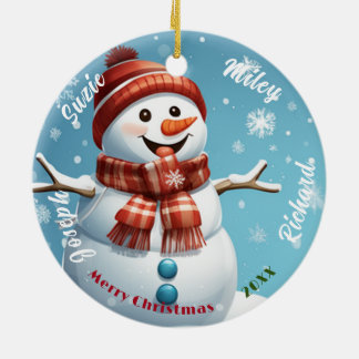 Snowman Name Ornament, Personalised Christmas Ceramic Tree Decoration