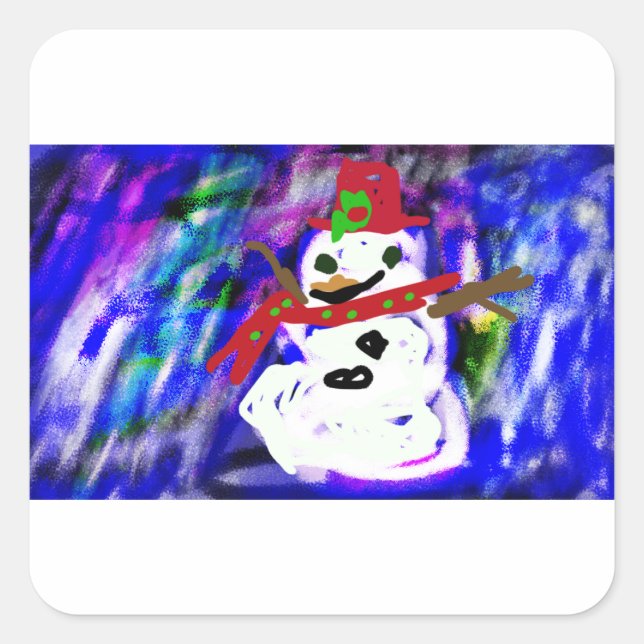 Snowman night joy square sticker (Front)