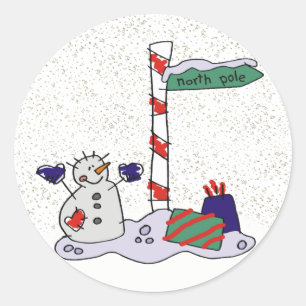 Snowman & North Pole - Classic Round Sticker