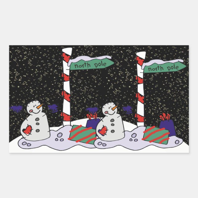 Snowman & North Pole - Rectangular Sticker (Front)