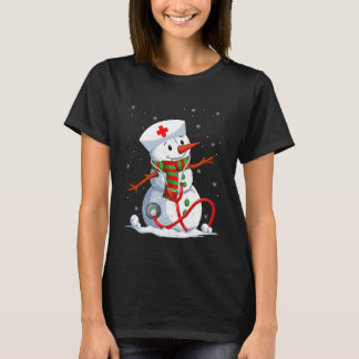 Snowman Nurse Christmas Stethoscope Nursing Scrub  T-Shirt