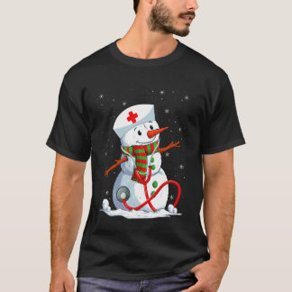 Snowman Nurse Christmas Stethoscope Nursing Scrub T-Shirt