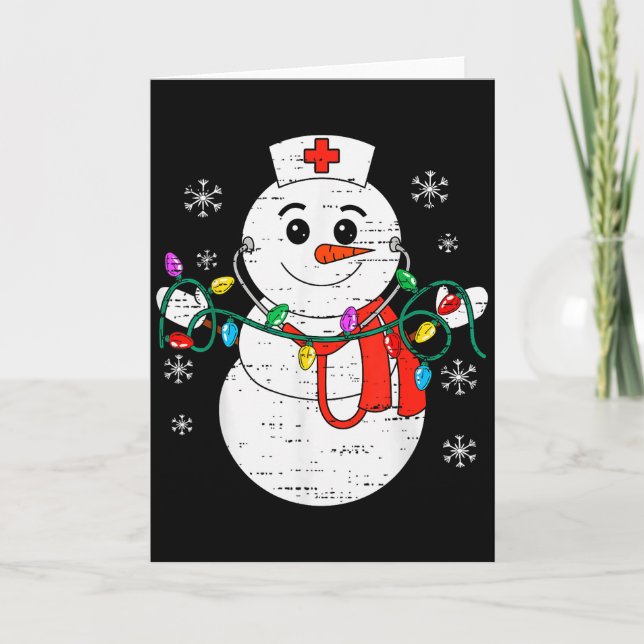 Snowman Nurse Christmas Stethoscope Xmas Scrub Top Card (Front)