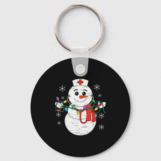 Snowman Nurse Christmas Stethoscope Xmas Scrub Top Key Ring (Front)