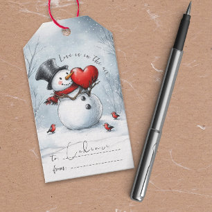 Snowman Offers Love with a Big Heart Gift Tag