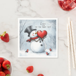 Snowman Offers Love with a Big Heart Napkin