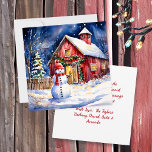 Snowman on a Vintage Farm Christmas<br><div class="desc">Sweet old-fashioned snowman on a snowy winter night on a rustic vintage farm.</div>
