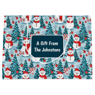 Snowman on a Winter Day Christmas Personalised Large Gift Bag