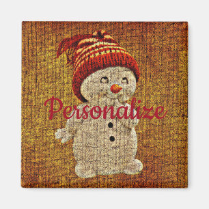 Snowman on burlap cute rustic winter magnet