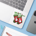 Snowman On Christmas Stocking Custom Cut<br><div class="desc">This Christmas sticker design features a duplicate photograph of a red and green stocking with an adorable snowman dressed with a seasonal plaid scarf and hat set.</div>