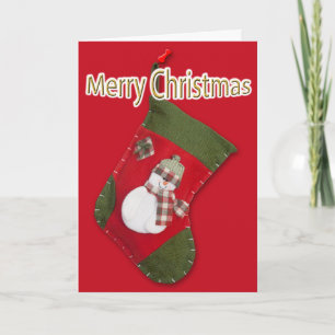 Snowman on Christmas Stocking Over Red Template