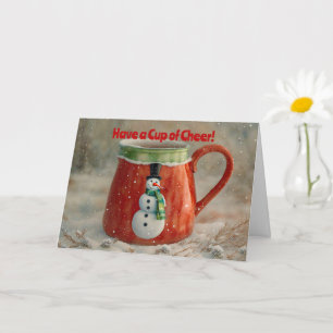 Snowman on Cup of Cheer Christmas Holiday Card