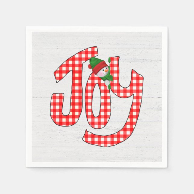 Snowman On Gingham Joy  Napkin (Front)