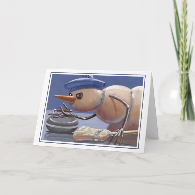 Snowman On Ice Curling Blank Card (Front)