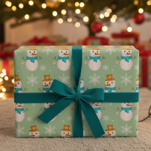 Snowman On Peppermint Green Wrapping Paper