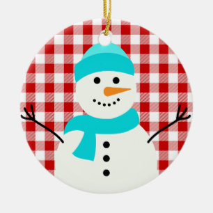 Snowman On Plaid Ceramic Tree Decoration