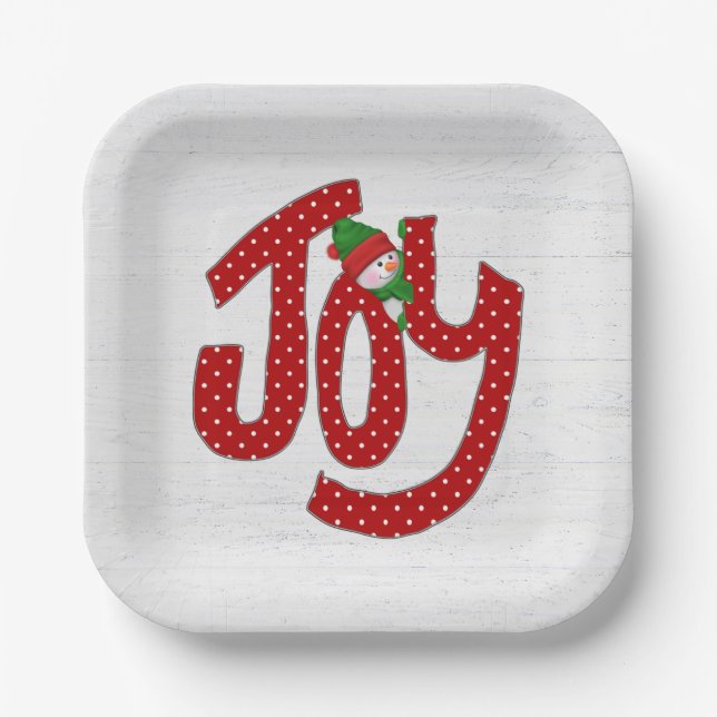 Snowman On Polka Dot Joy  Paper Plate (Front)