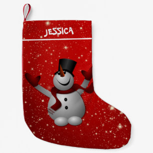 Snowman On Red Background Small Christmas Stocking